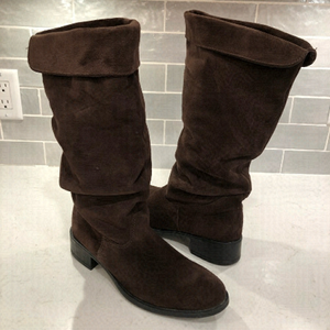 MARTINO Chestnut Chocolate Brown Suede Leather Tall Foldover Slouchy Flat Boots